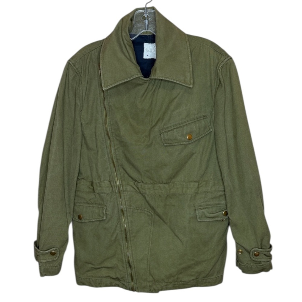 Self Olive Green Utility Jacket Size S – Military Style Zip Front Cotton Coat